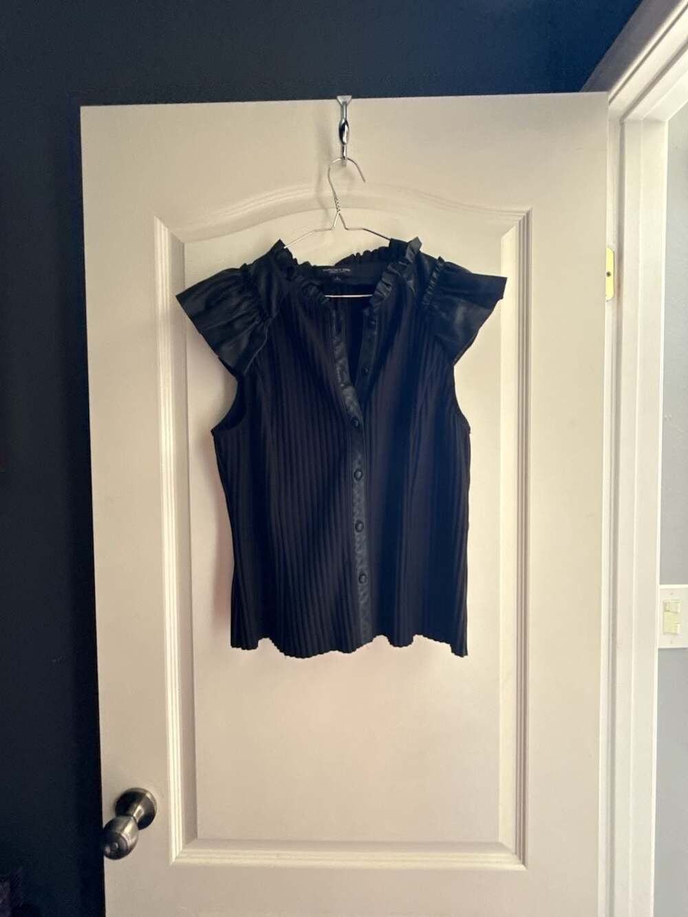 Marc New York Andrew Marc Black Pleated Ruffle Sleeve Blouse